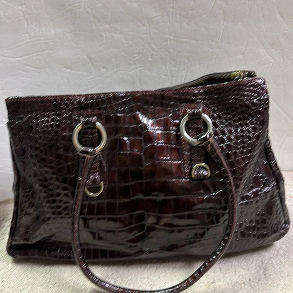 Women’s Marco Buggiani Brown Croc Patent Leather Satchel Bag